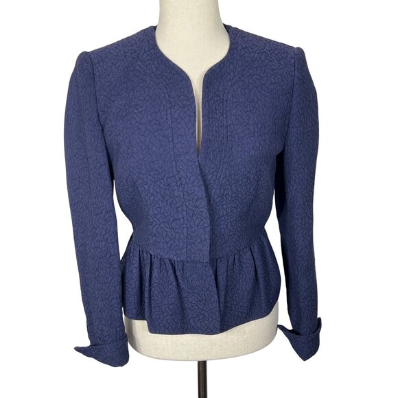 REISS Peplum Textured Collarless Blazer Blue Sz S EUC - Picture 1 of 5